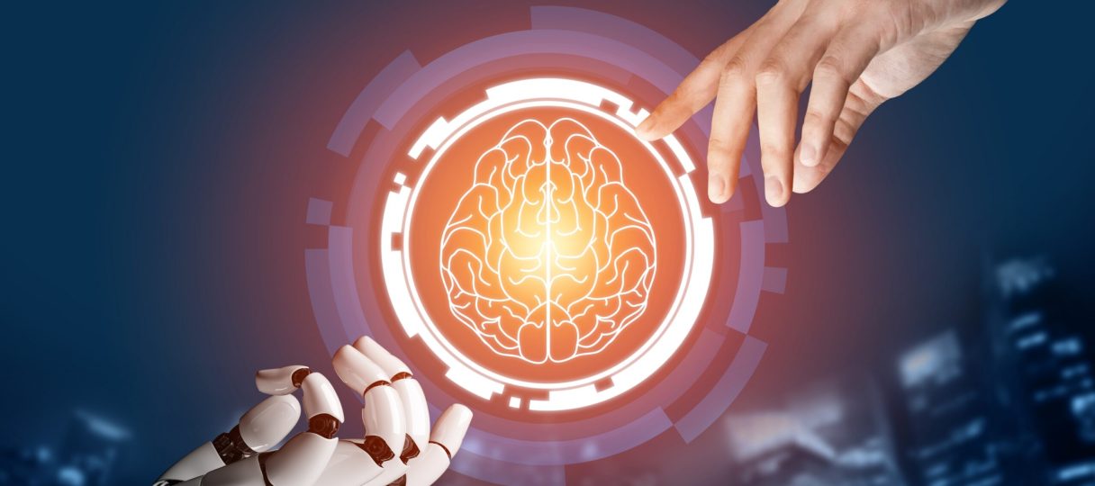 Futuristic robot artificial intelligence concept.